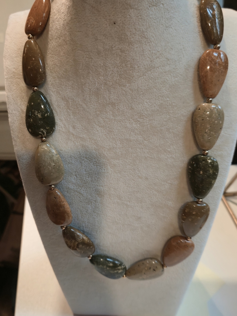 Natural Stone Teardrop Necklace in Earth Tones